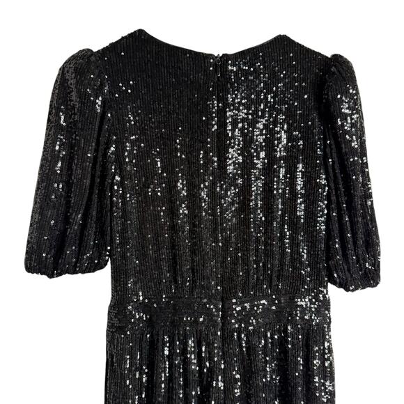 Trina Turk Black Sequined Short Sleeve V-Neck  Romper Size 6 - Picture 8 of 12